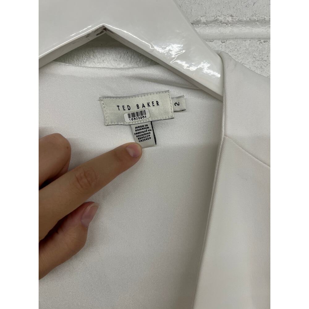 RTR Ted Baker Sz 2 White Crossover Tie Sleeveless Office Cocktail Midi Dress - Picture 6 of 10